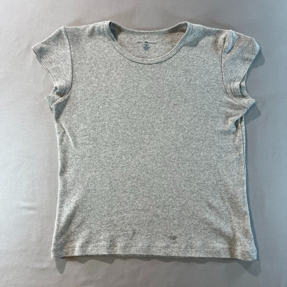 Brandy Melville Gray Cap Sleeve Tee Women's One Size Italy Fitted Stretch Top Y2